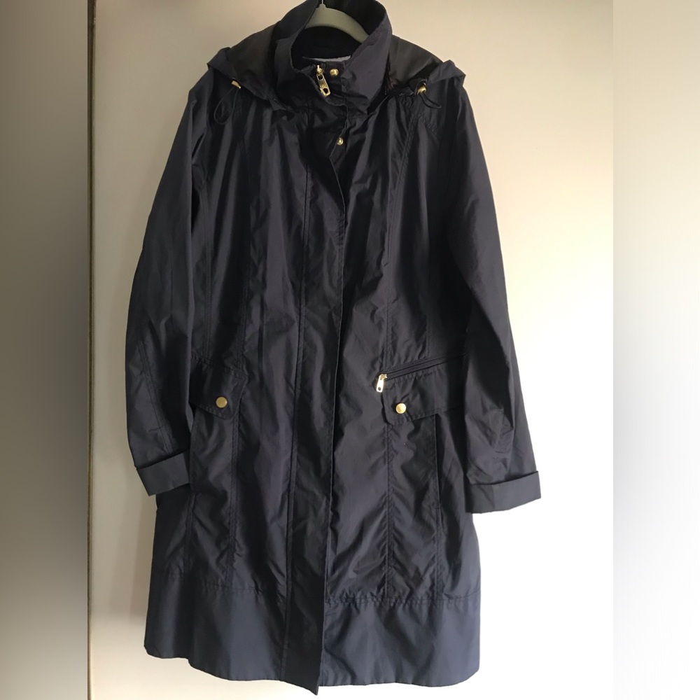 Navy Hooded Raincoat Jacket - Women's